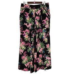 INC International Concepts Gauzy Wide Leg Pants XL Black Pink Tropical Floral